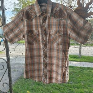 Roper Men’s Short Sleeve Plaid Shirt – Size Large
